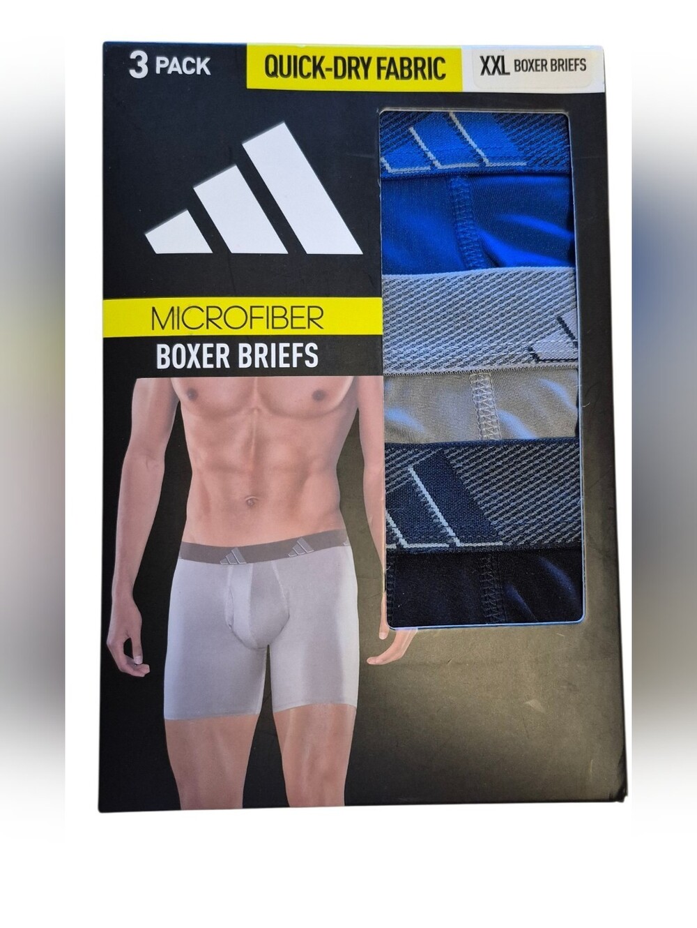 Adidas Quick Dry Microfiber 5" Boxer Briefs 3-Pack Blue Black Gray Size XXL NIB